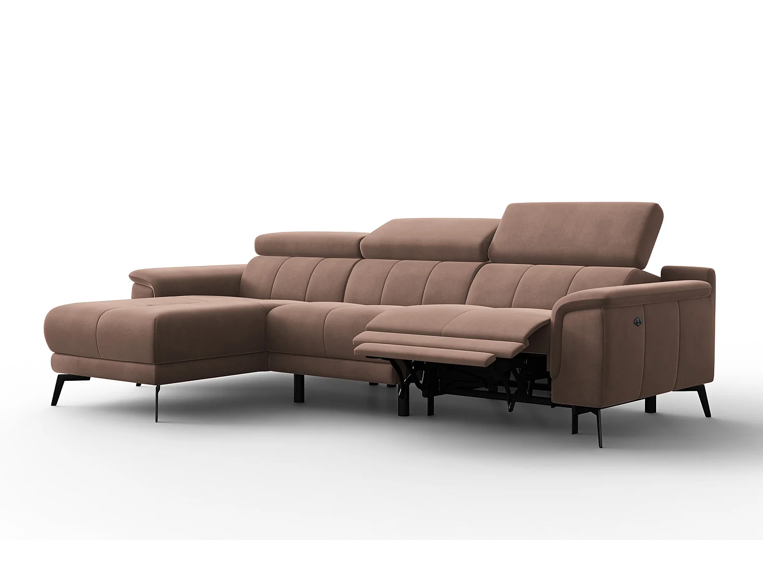 CANAPÉ D'ANGLE RELAX FIERO 4 places gauche, tissu velours marron