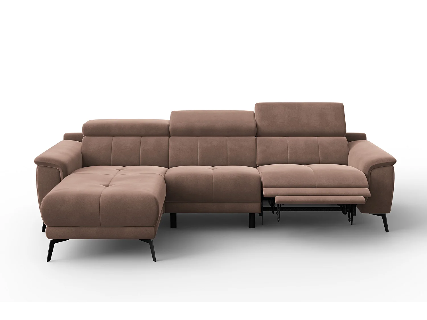 CANAPÉ D'ANGLE RELAX FIERO 4 places gauche, tissu velours marron