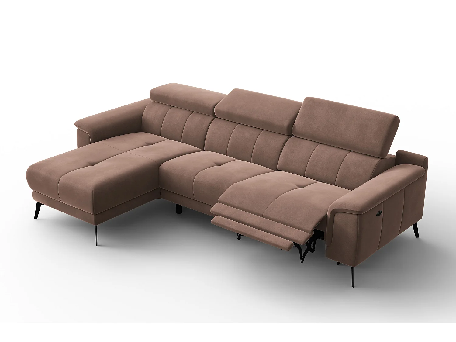 CANAPÉ D'ANGLE RELAX FIERO 4 places gauche, tissu velours marron