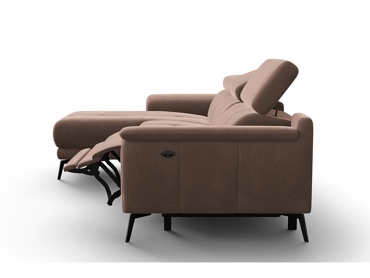 CANAPÉ D'ANGLE RELAX FIERO 4 places gauche, tissu velours marron