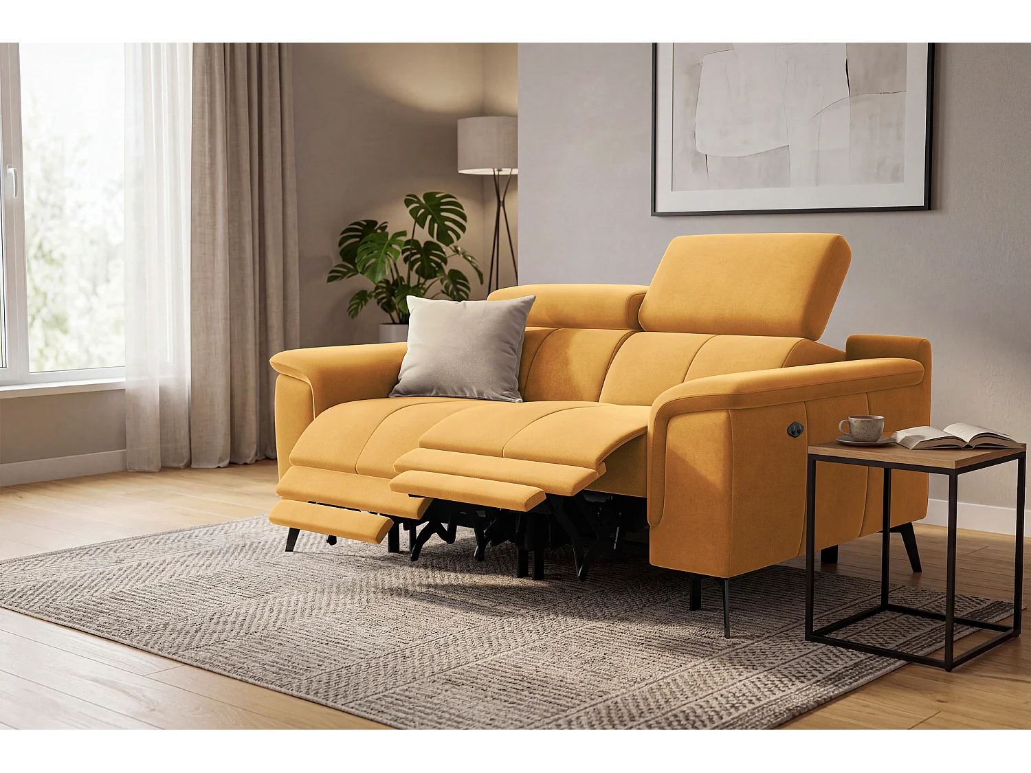 Sofa Relax 2-Sitzer FIERO, Gelber Veloursstoff