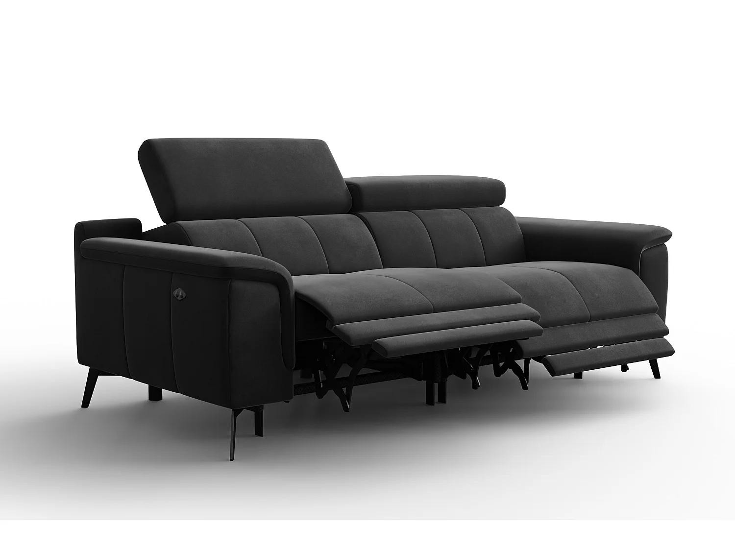 Sofa Relax 3-Sitzer FIERO, Schwarzer Veloursstoff
