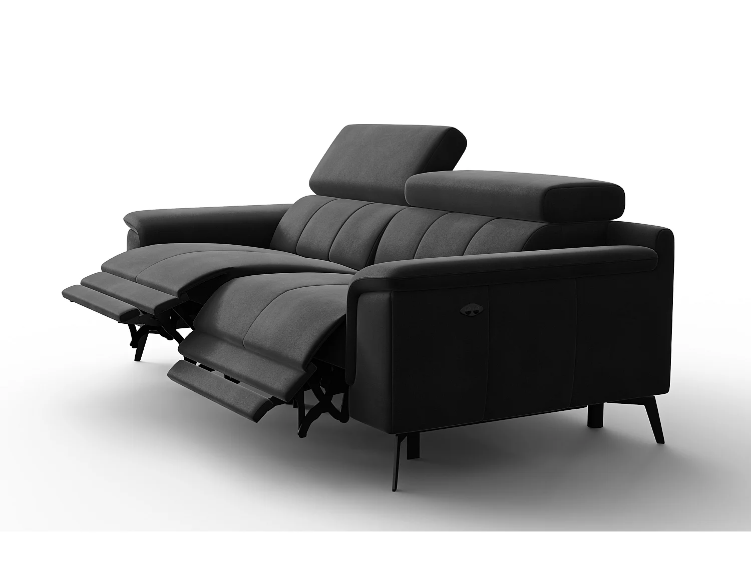 Sofa Relax 3-Sitzer FIERO, Schwarzer Veloursstoff