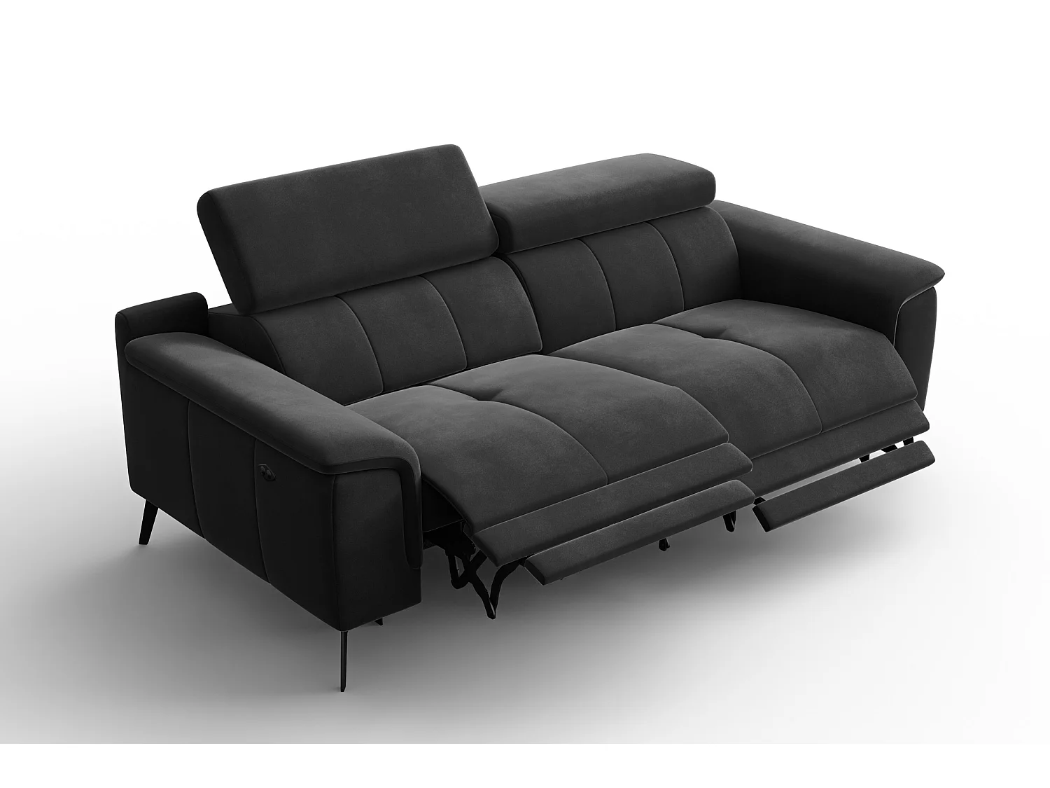 Sofa Relax 3-Sitzer FIERO, Schwarzer Veloursstoff