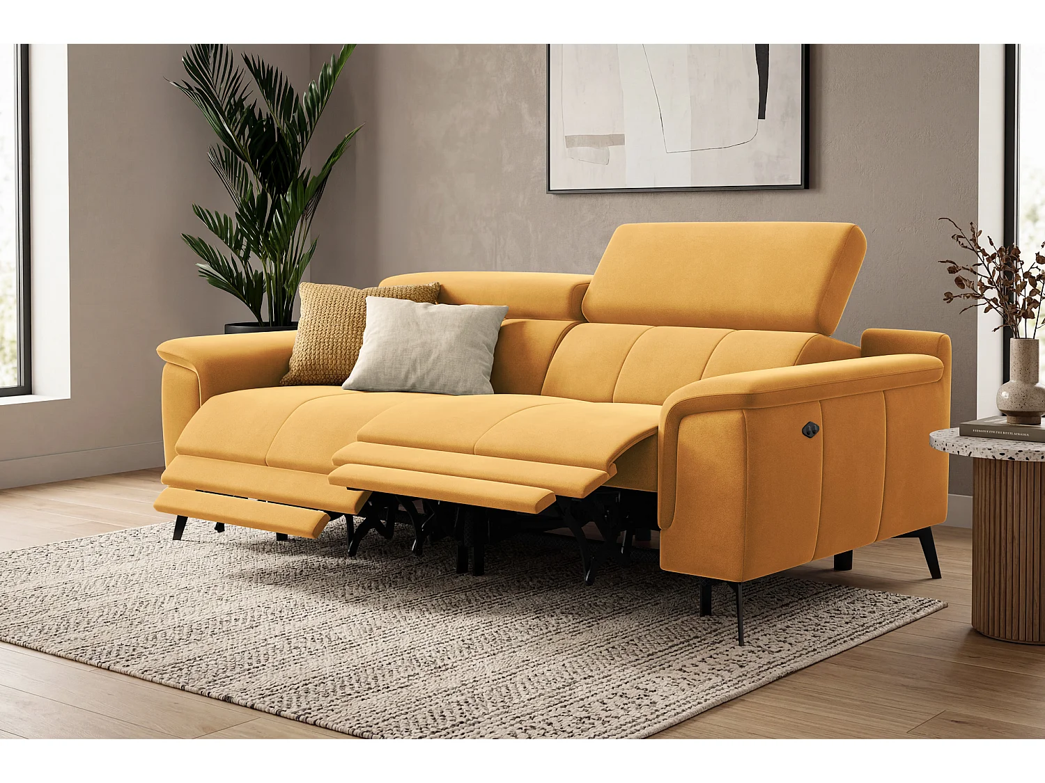 Sofa Relax 3-Sitzer FIERO, Gelber Veloursstoff
