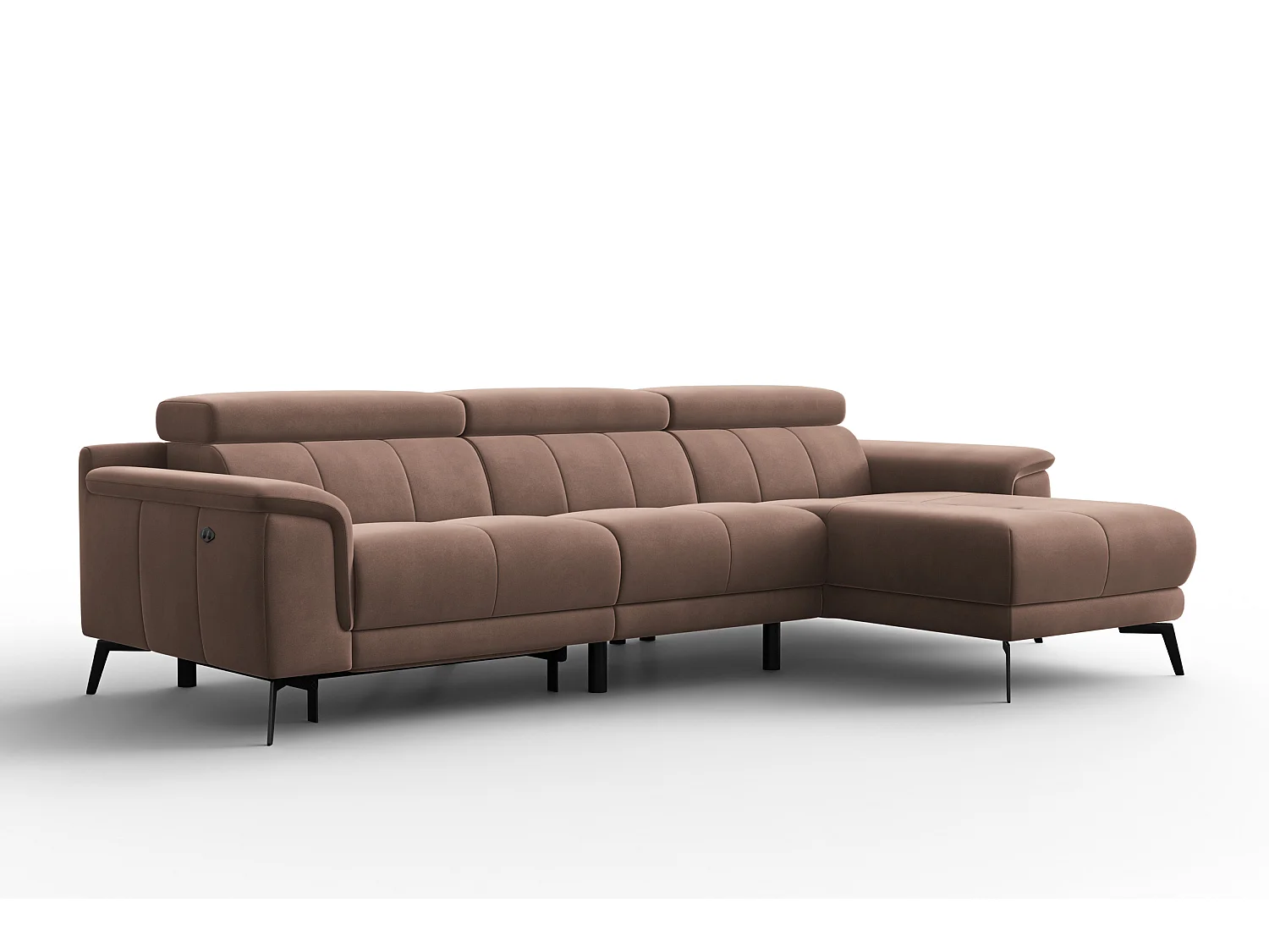 CANAPÉ D'ANGLE RELAX FIERO 4 places droit, tissu velours marron