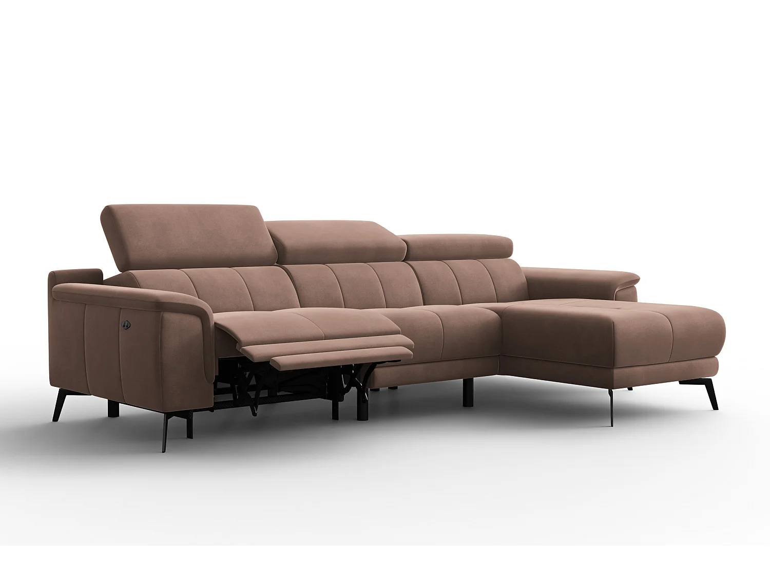 CANAPÉ D'ANGLE RELAX FIERO 4 places droit, tissu velours marron