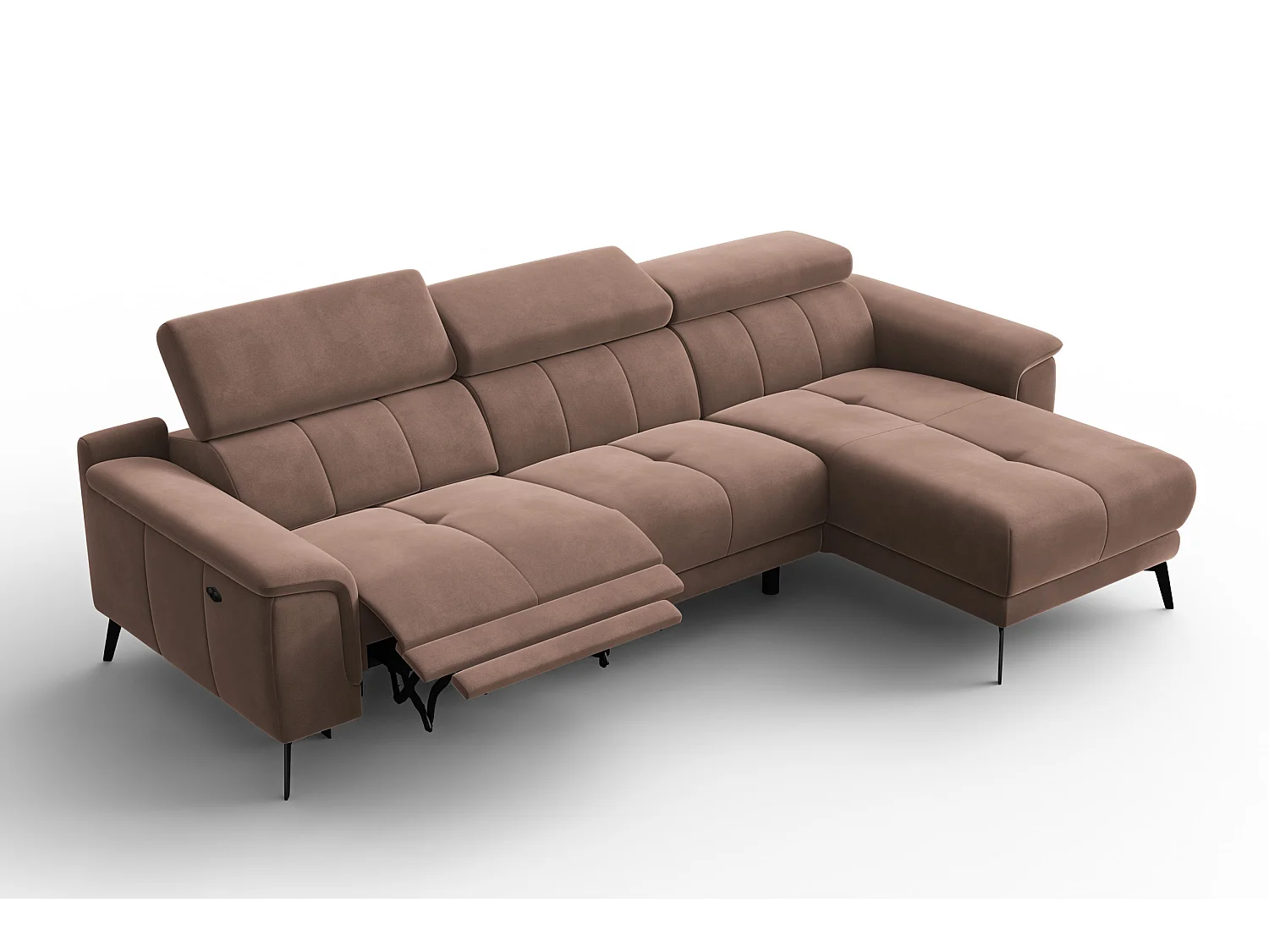 CANAPÉ D'ANGLE RELAX FIERO 4 places droit, tissu velours marron