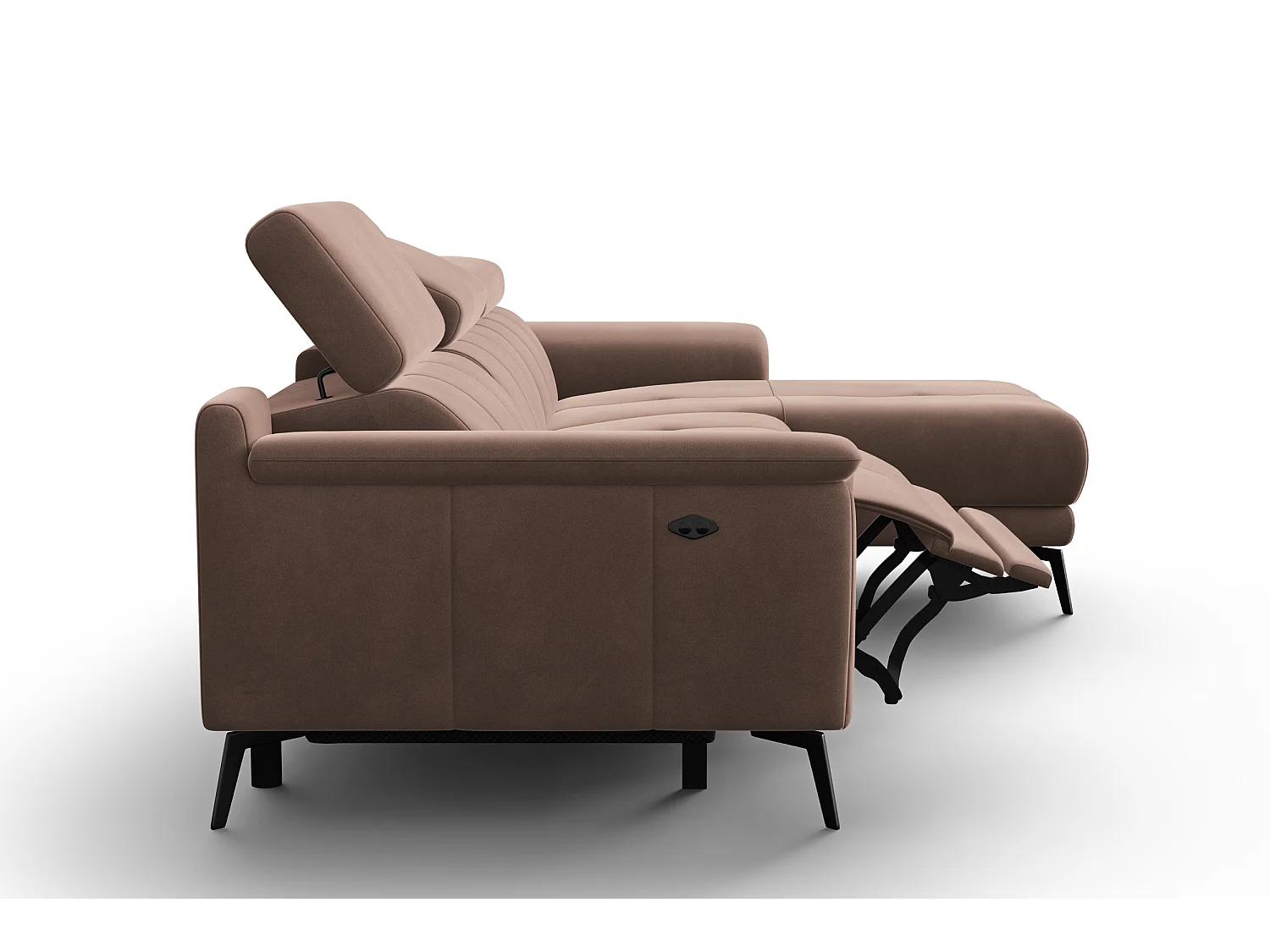 CANAPÉ D'ANGLE RELAX FIERO 4 places droit, tissu velours marron