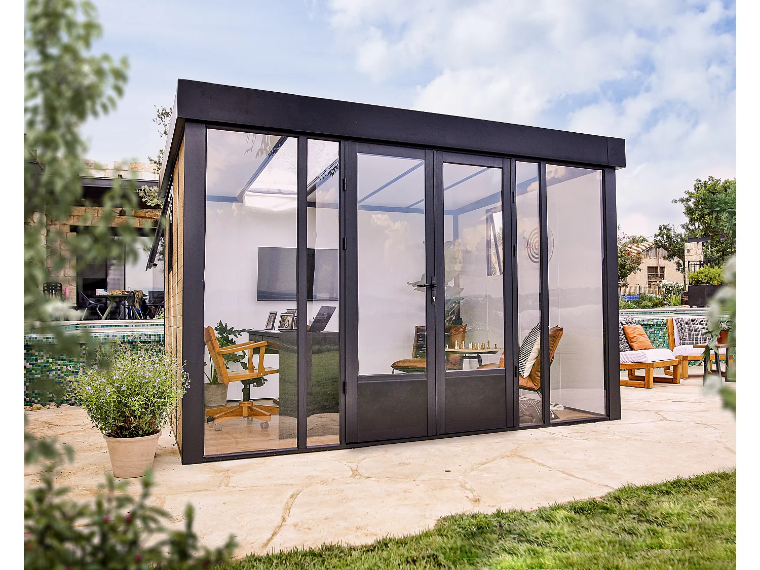 Canopia Studio de jardin Copenhagen 287 x 351 cm Aluminium et WPC Noir