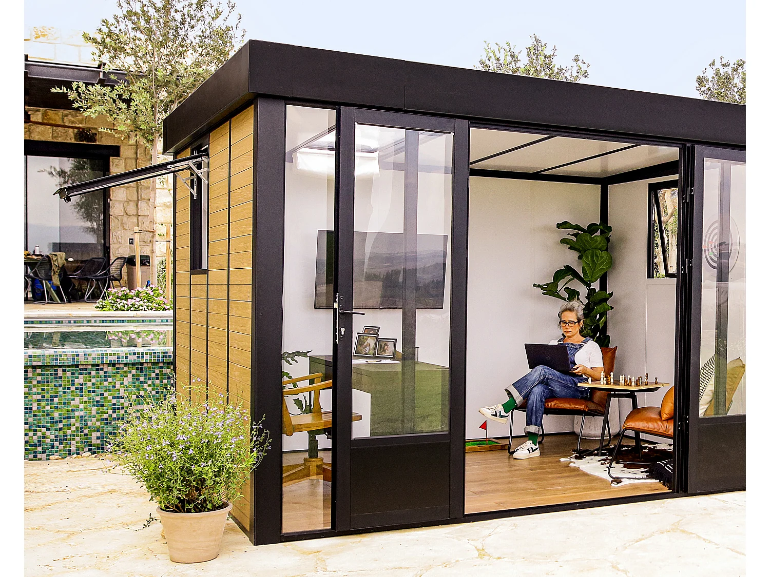 Canopia Studio de jardin Copenhagen 287 x 351 cm Aluminium et WPC Noir
