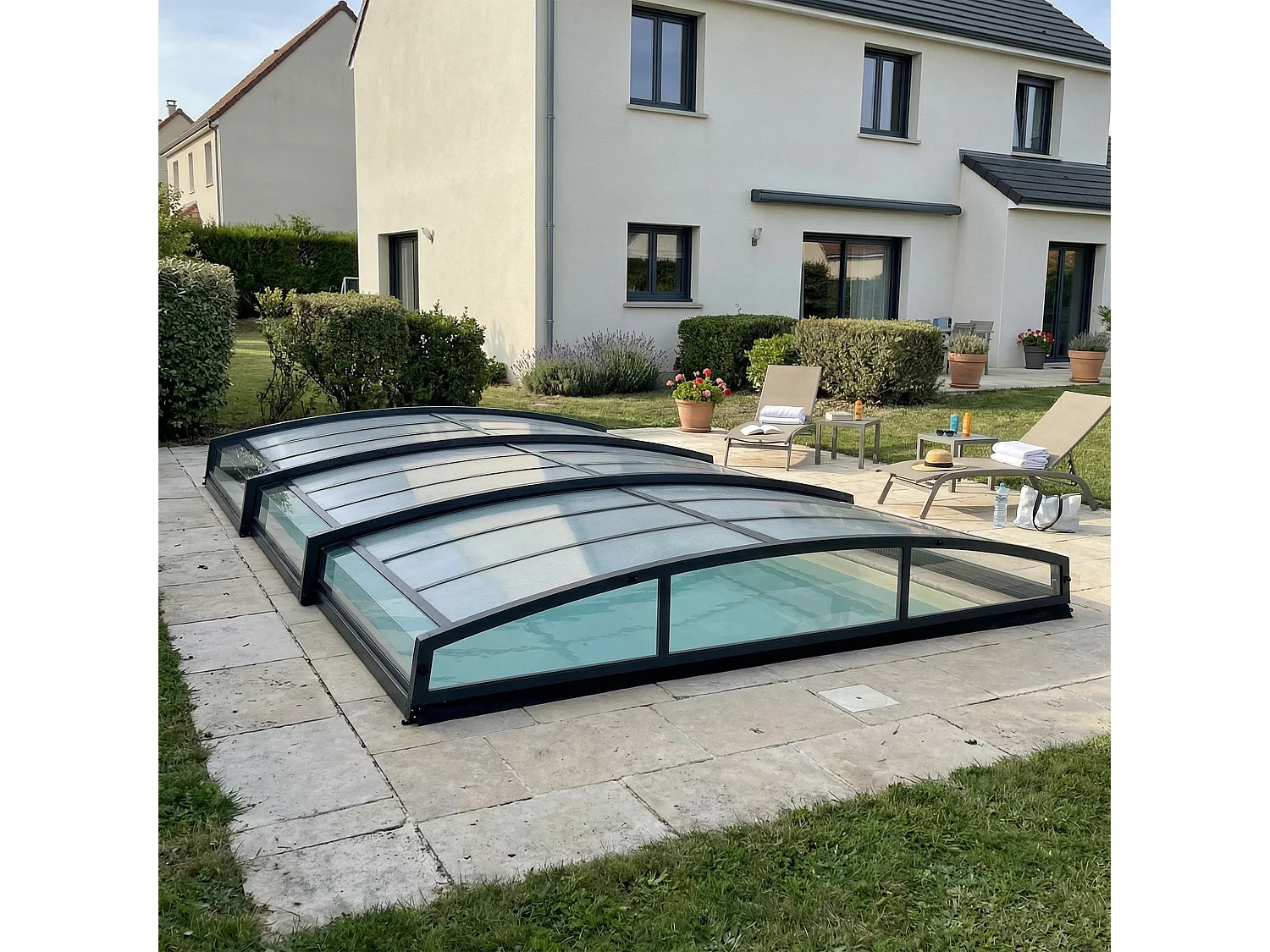 Canopia Abri piscine téléscopique Majorca 6,7 x 4,5 m Gris