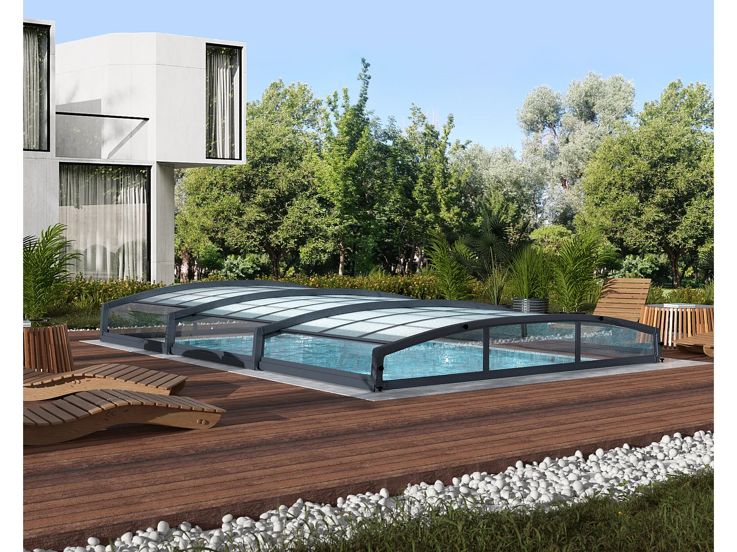Canopia Abri piscine téléscopique Majorca 6,7 x 4,5 m Gris