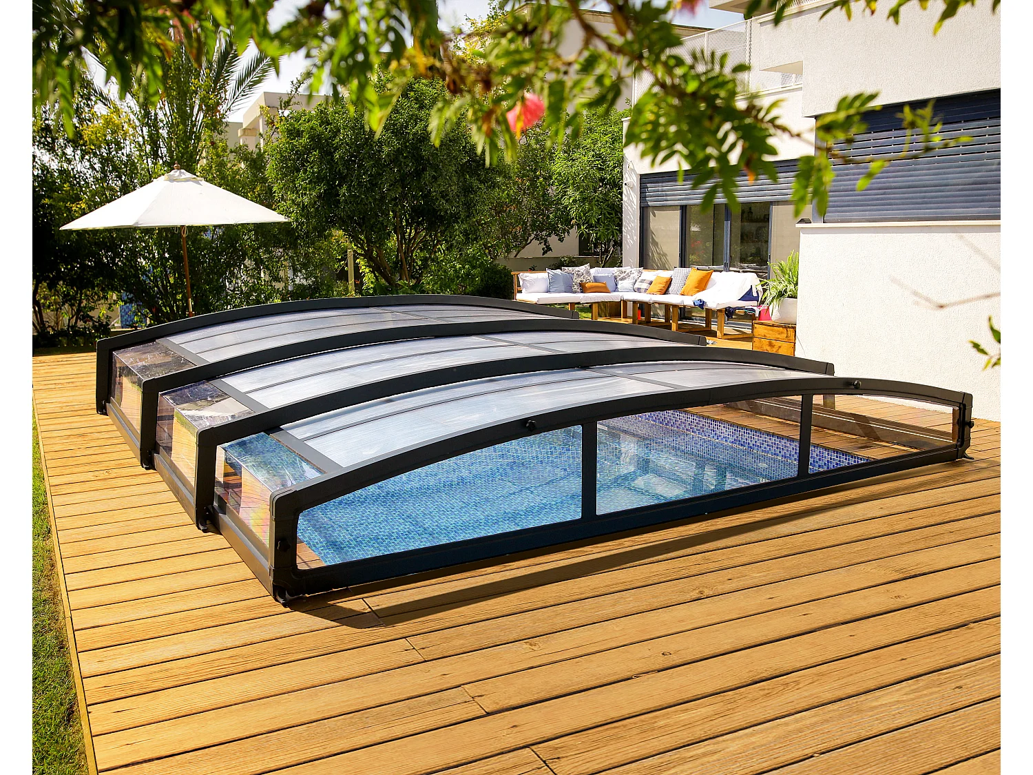 Canopia Abri piscine téléscopique Majorca 6,7 x 4,5 m Gris