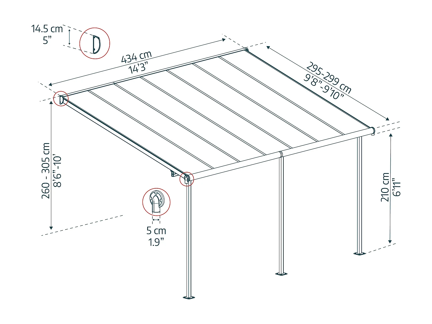 Canopia Sierra Aluminium Terrasoverkapping  3X4.3 m  Donkergrijs