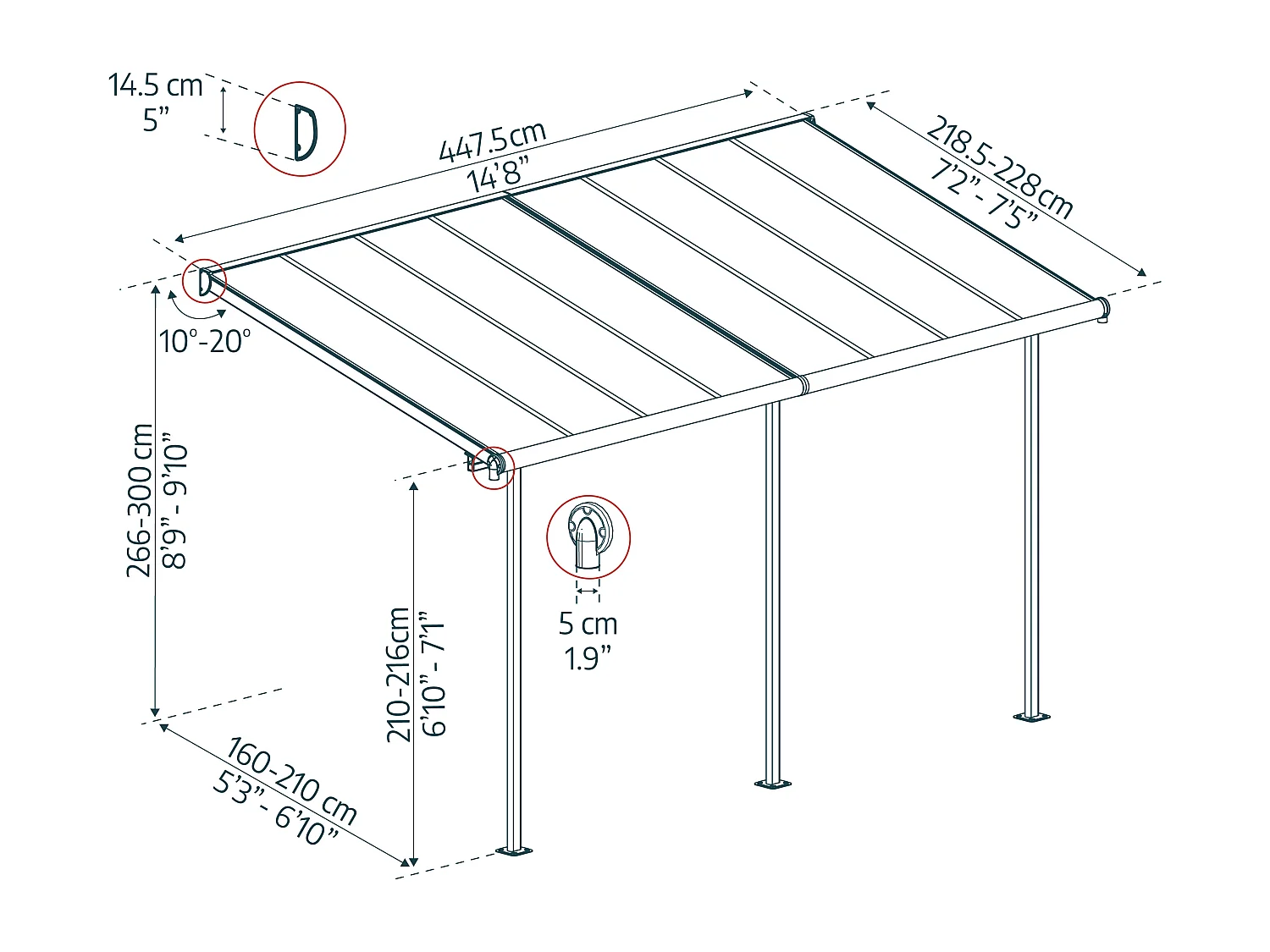 Canopia Sierra Aluminium Terrasoverkapping  2.2X4.5 m  Donkergrijs