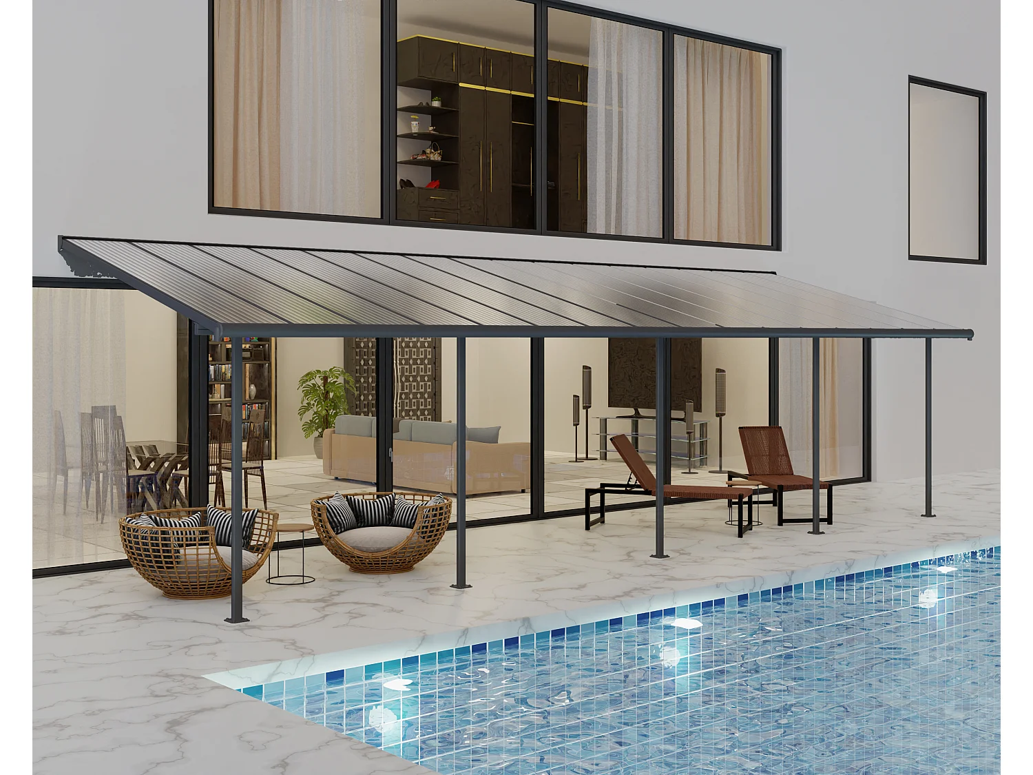 Canopia Sierra Aluminium Terrasoverkapping  3X9.2 m  Donkergrijs