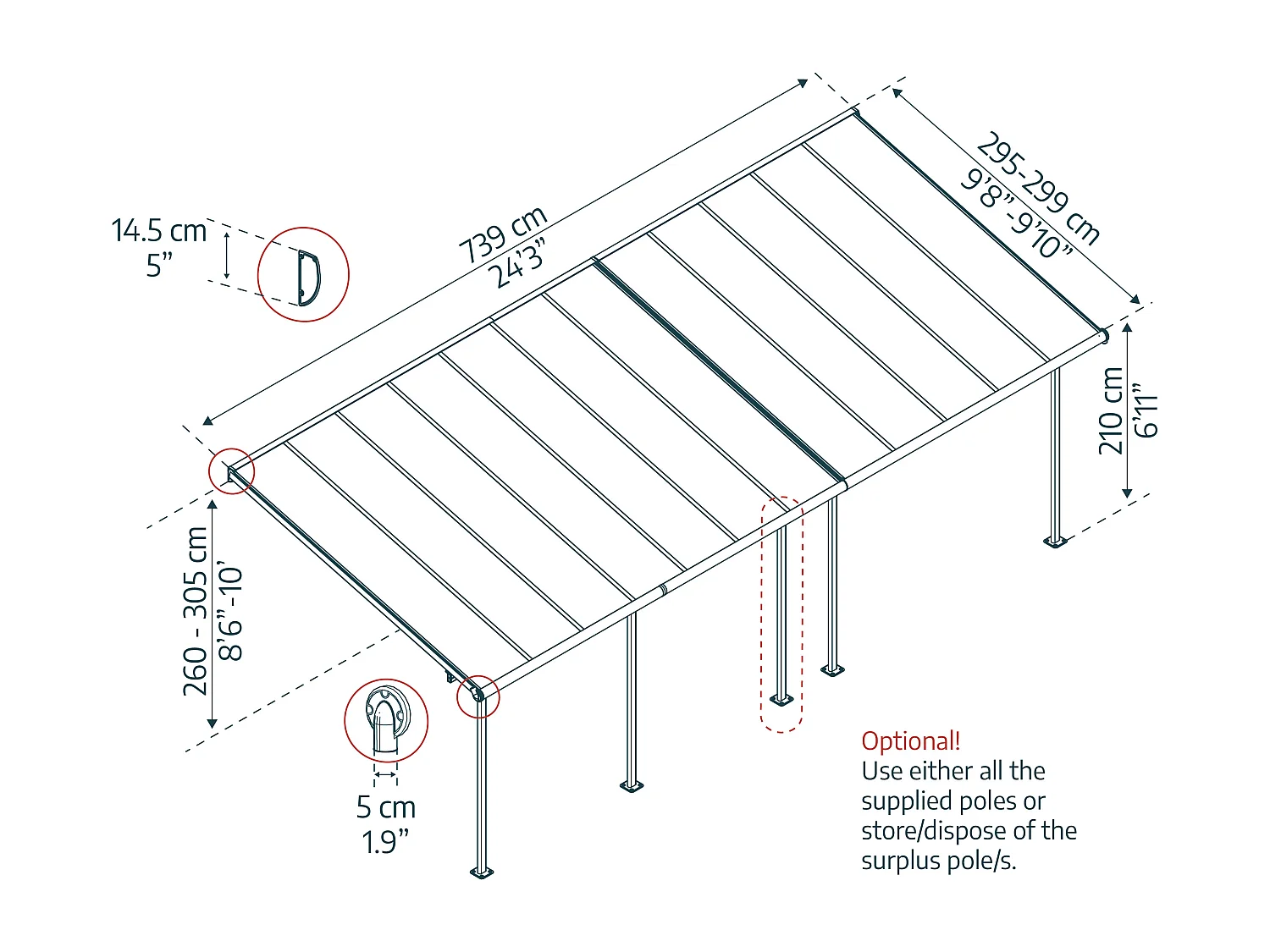 Canopia Sierra Aluminium Terrasoverkapping  3X7.4 m  Donkergrijs