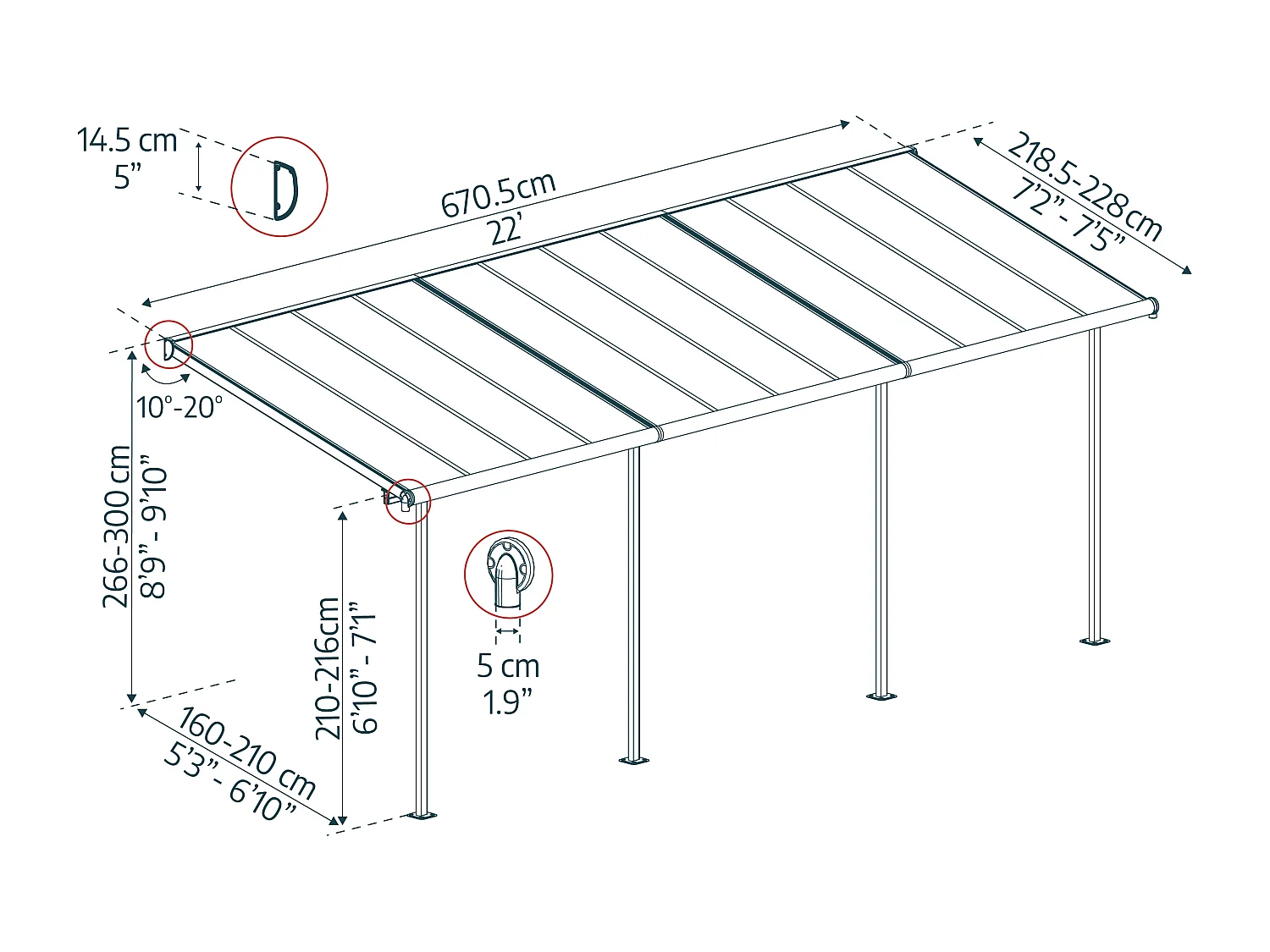 Canopia Sierra Aluminium Terrasoverkapping  2.2X6.7 m  Wit