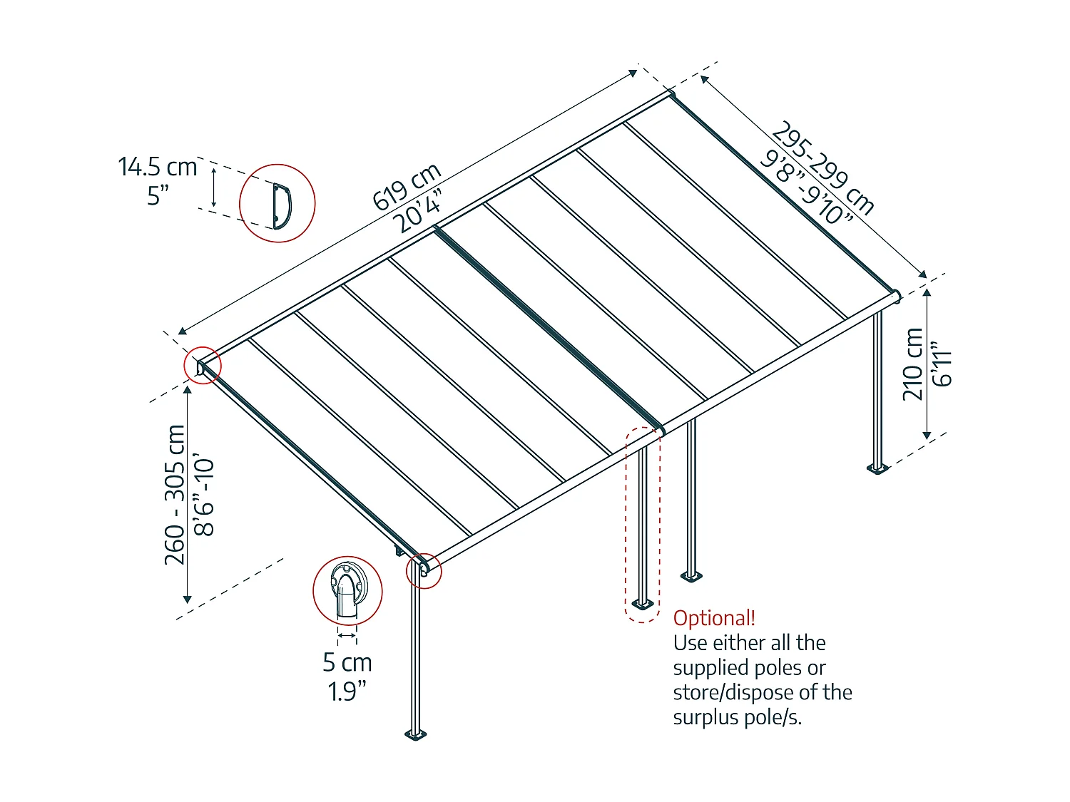 Canopia Sierra Aluminium Terrasoverkapping   3X6.2 m  Donkergrijs