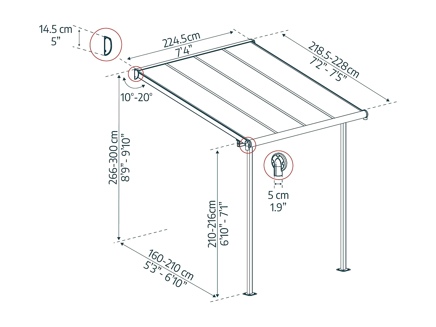 Canopia  Sierra Aluminium Terrasoverkapping  2.2X2.3 m  Donkergrijs