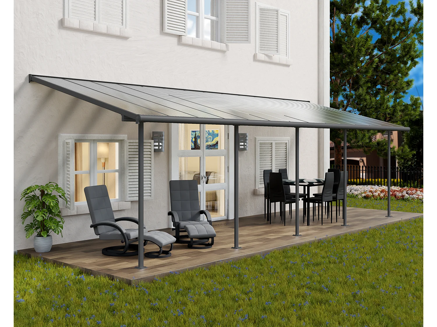 Canopia Sierra Aluminium Terrasoverkapping  3X8.6 m   Donkergrijs