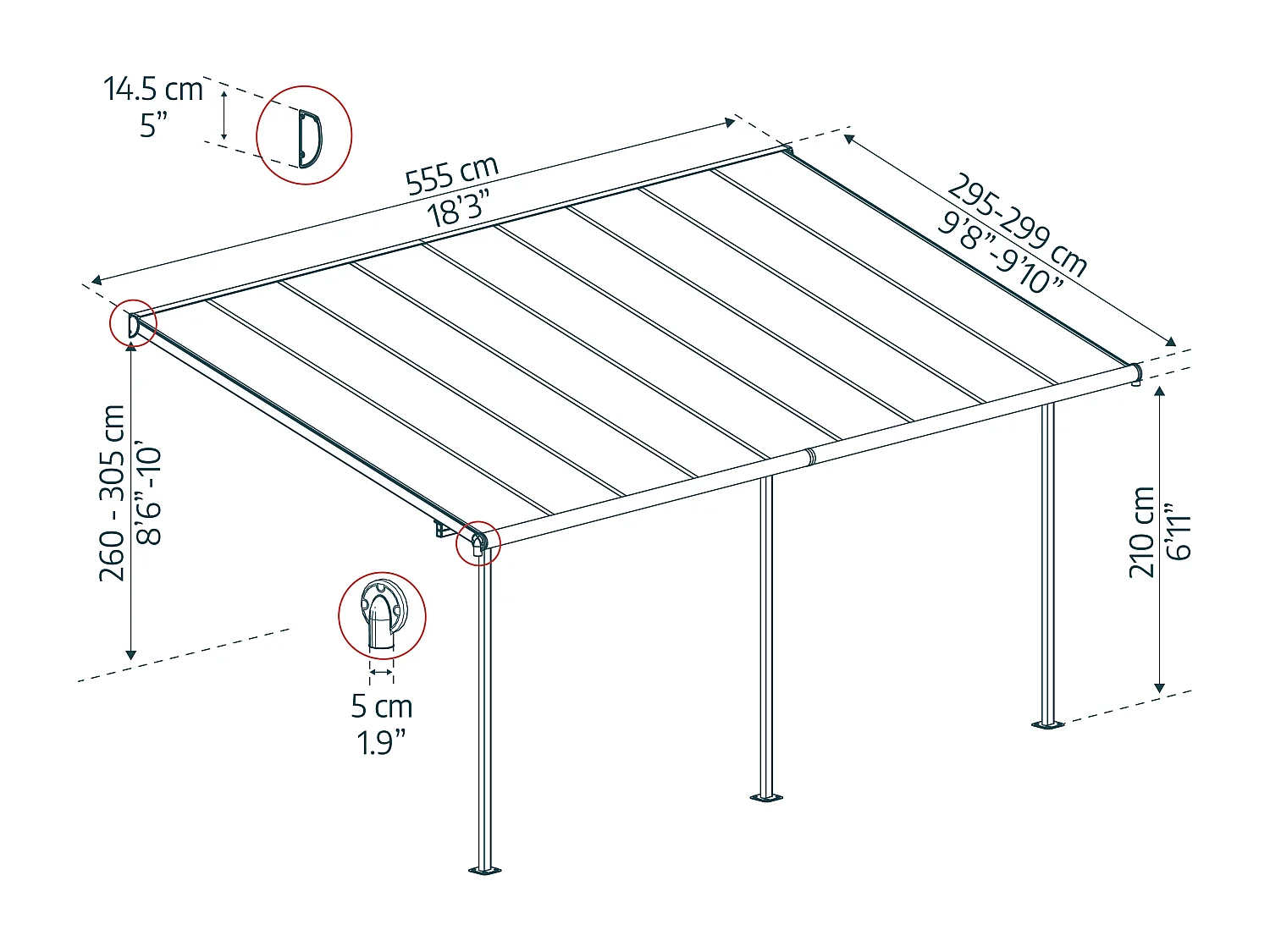 Canopia Sierra Aluminium Terrasoverkapping  3X5.6 m  Donkergrijs