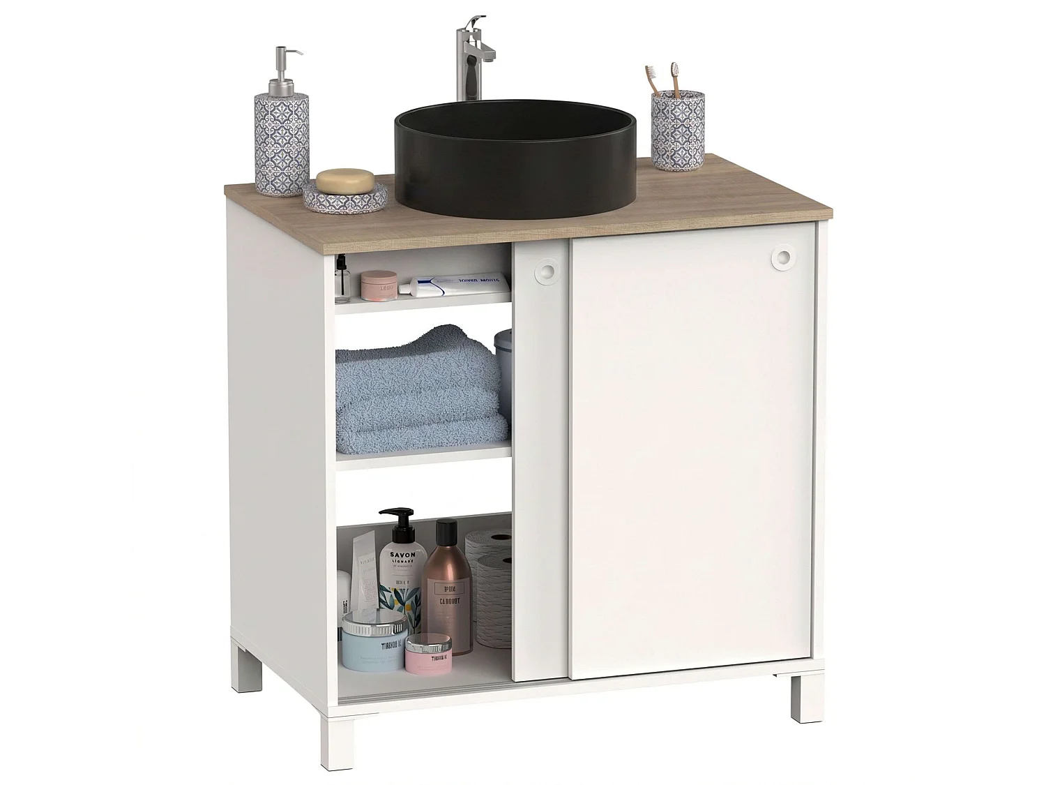 Mueble de baño Sella melamina 2 puertas y 1 estante con lavabo negro 81 cm