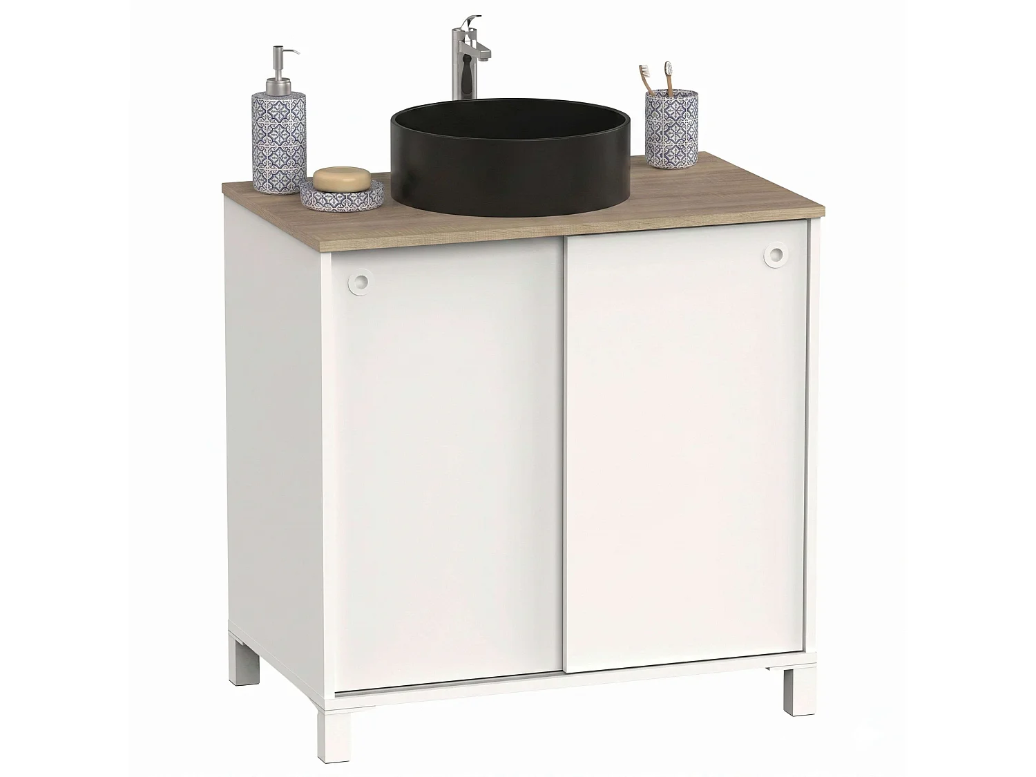 Mueble de baño Sella melamina 2 puertas y 1 estante con lavabo negro 81 cm