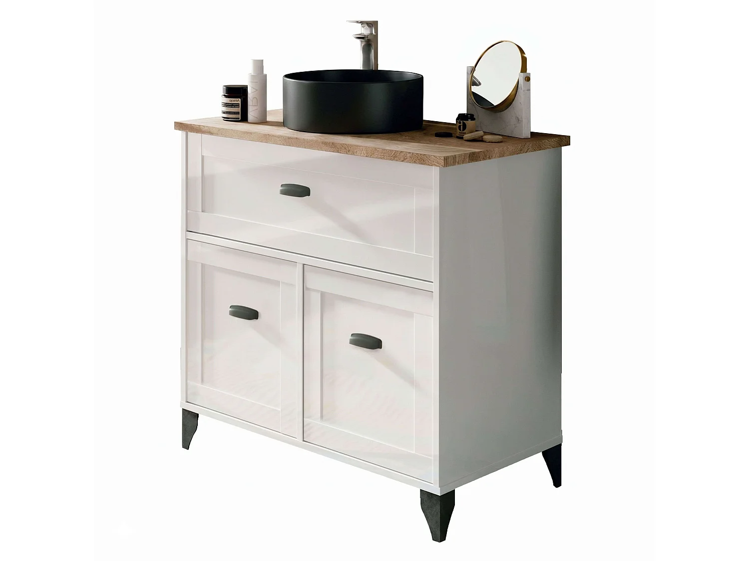 Mueble de baño con patas Siena Cottage con lavabo cerámico negro 82 cm