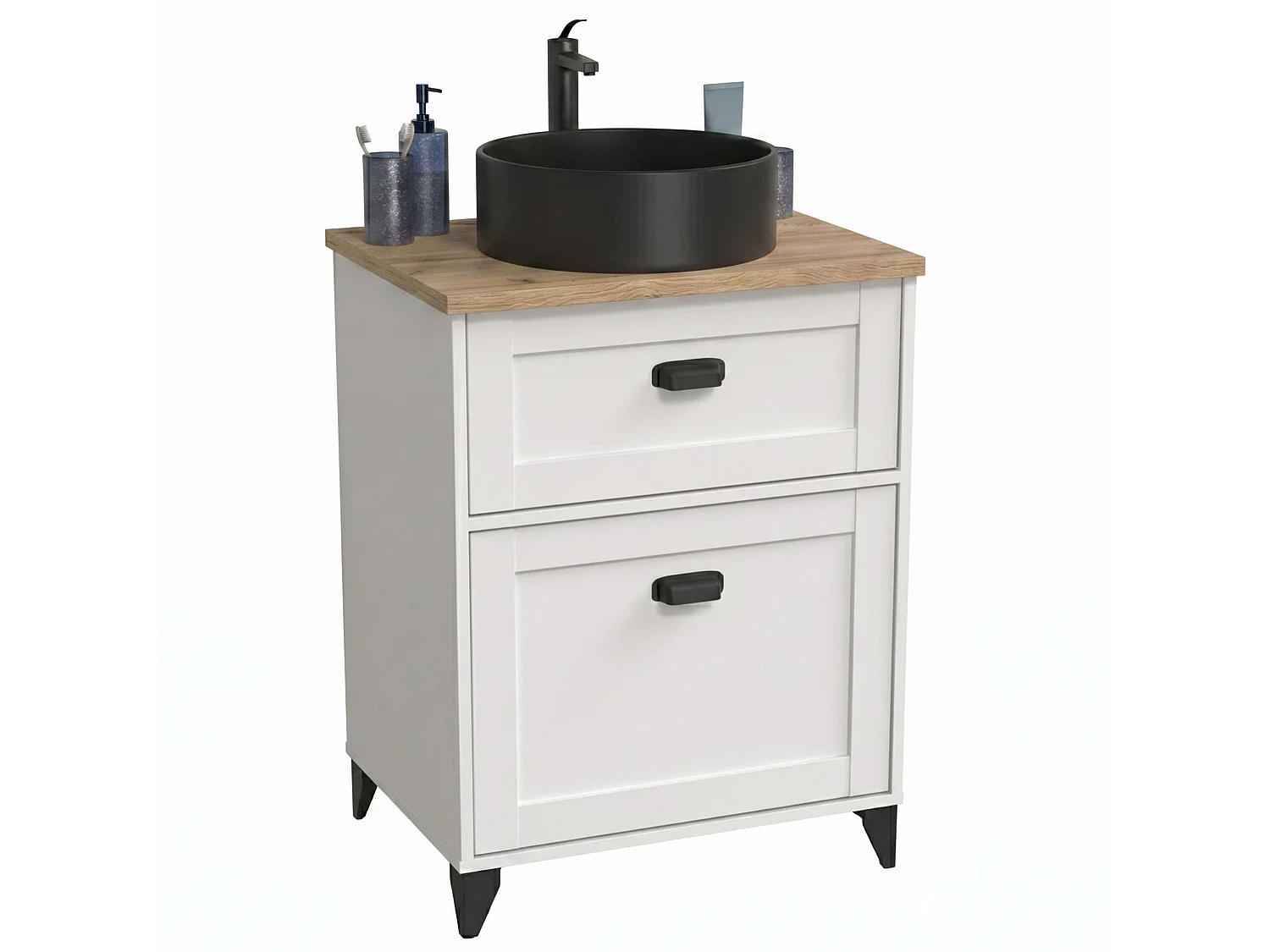 Mueble de baño Toscana 2 cajones colores blanco y madera claro 61 cm
