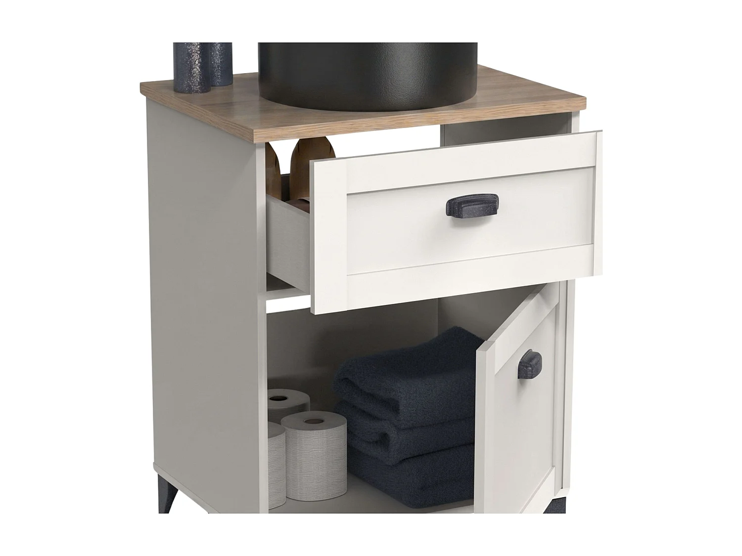 Mueble de baño Toscana 2 cajones colores blanco y madera claro 61 cm
