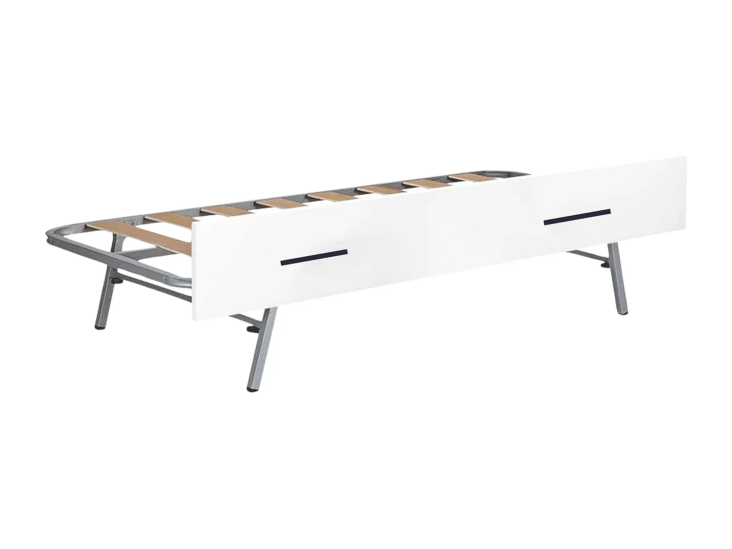 Conjunto de quarto Rosi, branco e madeira clara, cama auxiliar 90x190 cm + mesa de cabeceira + cômoda
