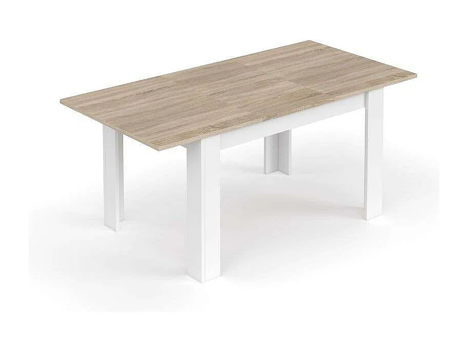 Conjunto 4 Muebles Salón Color Blanco Kendra y Roble Canadian (mesa comedor extensible, vitrina, aparador, 4u silla)