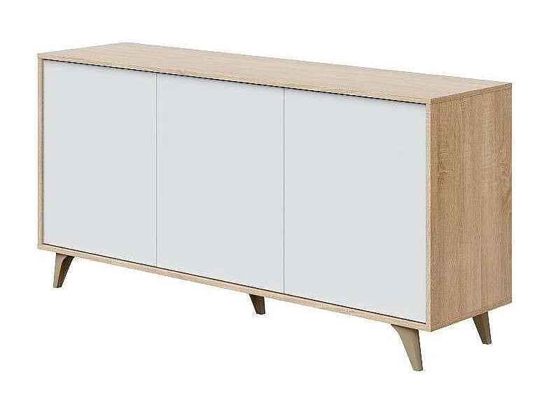 Conjunto 4 Muebles Salón Color Blanco Kendra y Roble Canadian (mesa comedor extensible, vitrina, aparador, 4u silla)