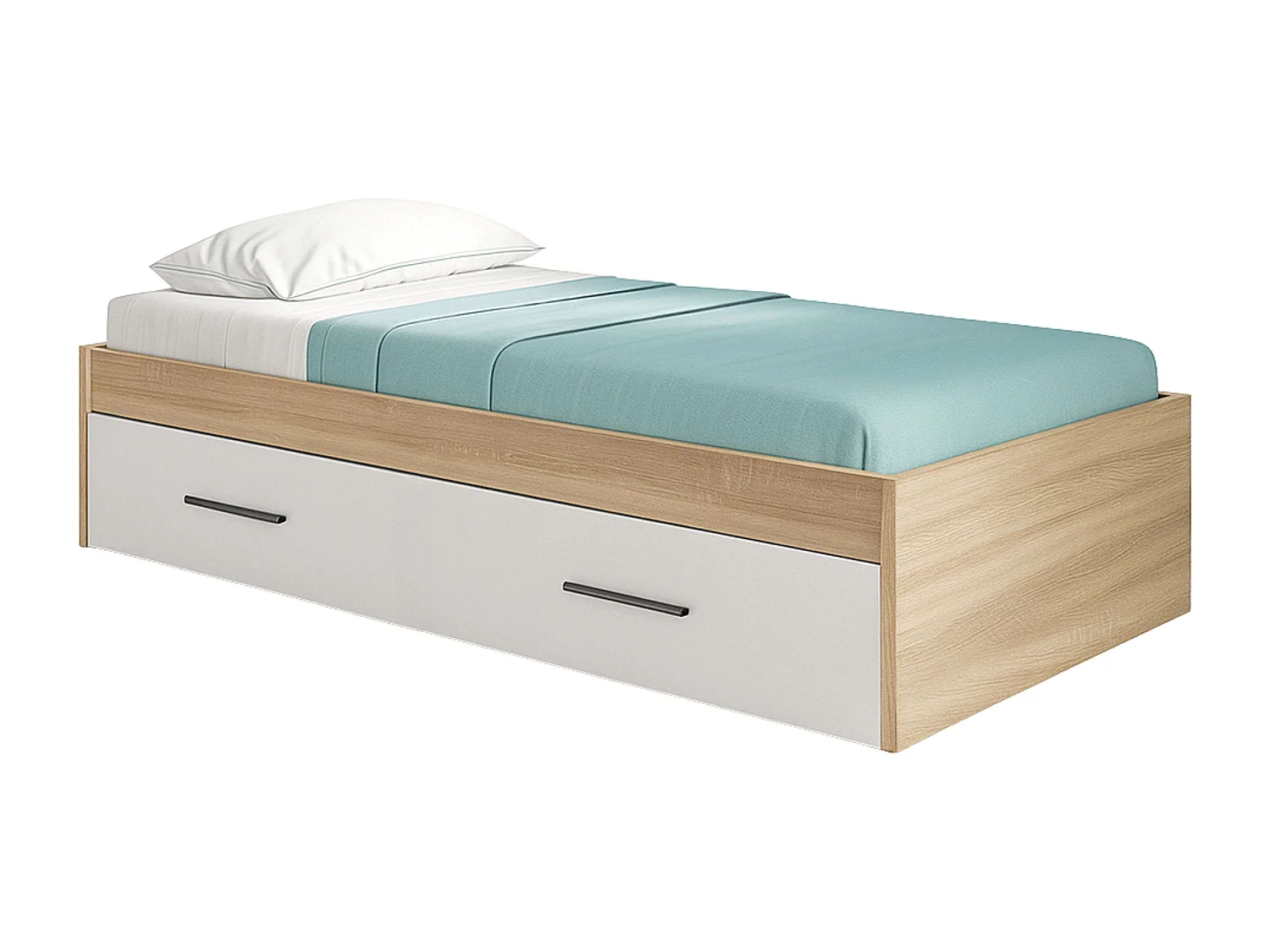 Cama auxiliar Lopa para quarto juvenil, em melamina branca e cambriana, 41x201x99 cm