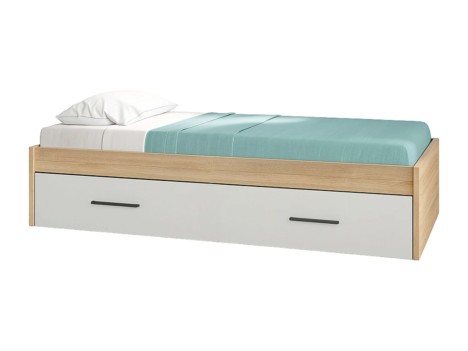 Cama auxiliar Lopa para quarto juvenil, em melamina branca e cambriana, 41x201x99 cm