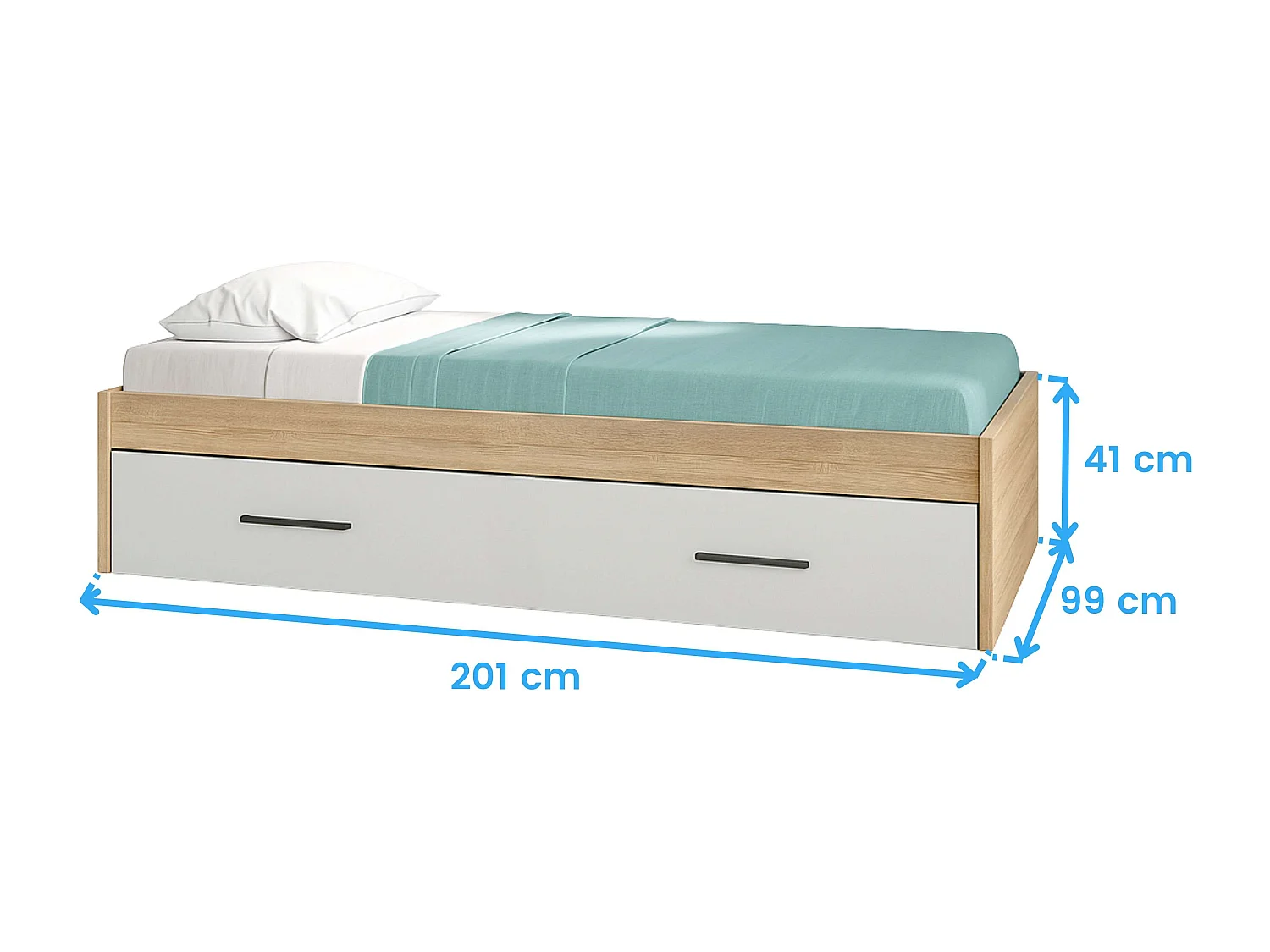 Cama auxiliar Lopa para quarto juvenil, em melamina branca e cambriana, 41x201x99 cm