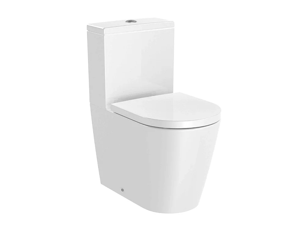 WC à poser compact sans bride sortie réversible ROCA Inspira Round blanc brillant avec abattant frein de chute