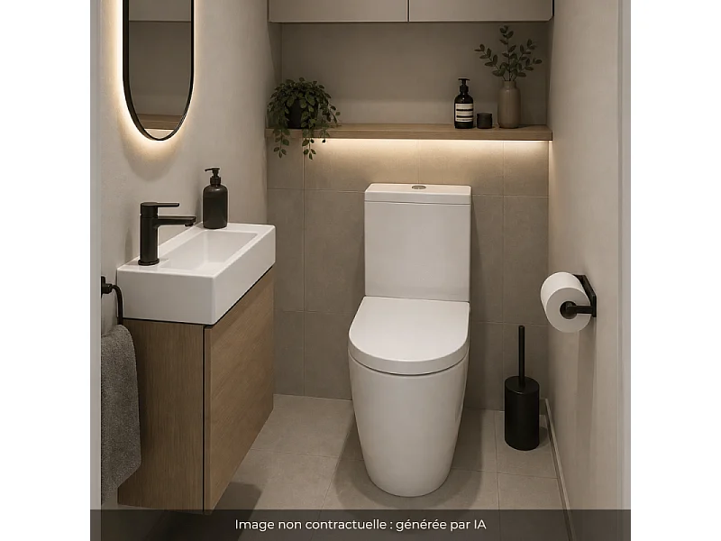 WC à poser compact sans bride sortie réversible ROCA Inspira Round blanc brillant avec abattant frein de chute