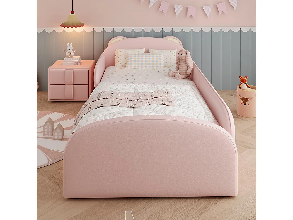 Lit d'enfant 90 x 200 cm, avec table de chevet assortie, bordures rembourrées souples et couleur rose