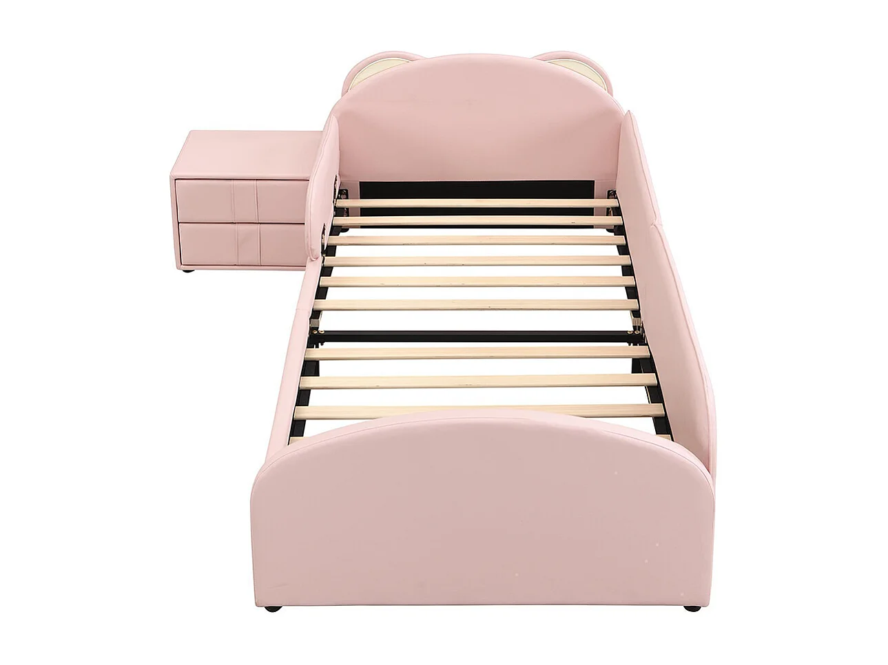 Lit d'enfant 90 x 200 cm, avec table de chevet assortie, bordures rembourrées souples et couleur rose