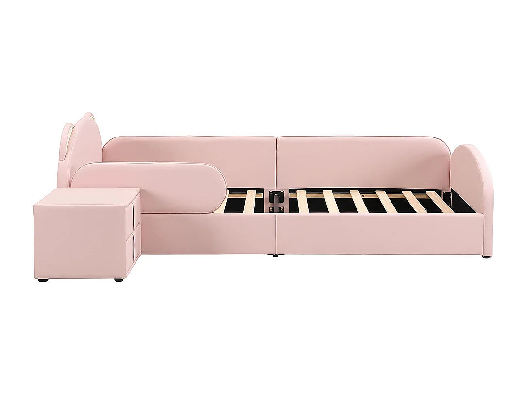 Lit d'enfant 90 x 200 cm, avec table de chevet assortie, bordures rembourrées souples et couleur rose
