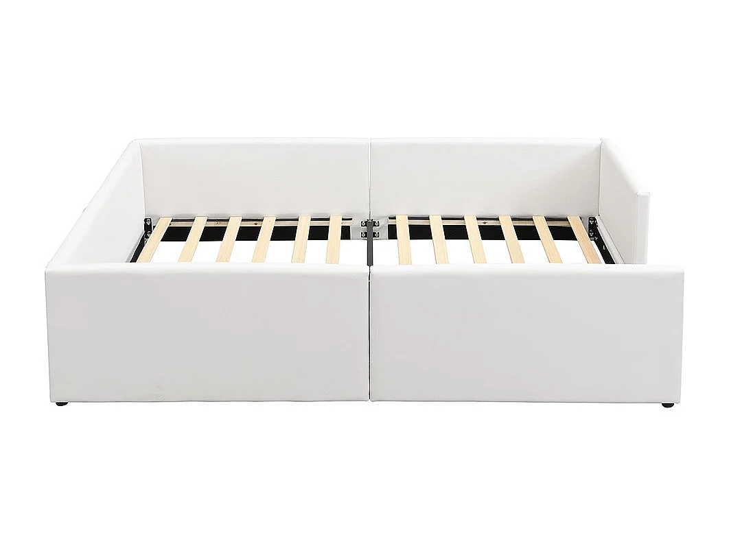 Cama infantil 140 x 200 cm, em PU, equipada com 3 bolsos de arrumação práticos, bordas pespontadas, estrutura em PU e contraplacado, branco