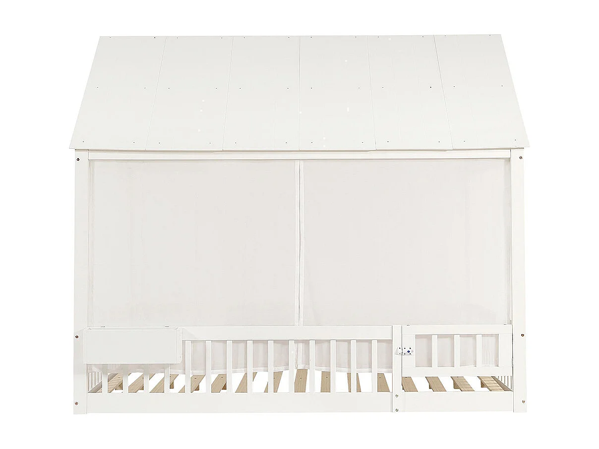 Cama infantil 140 x 200 cm, com uma barra de cortina decorativa branca e um pequeno espaço de arrumação, branca