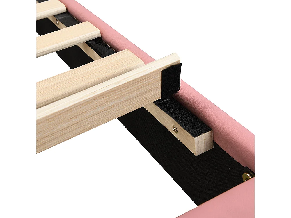 Lit d'enfant 90 x 200 cm, tête de lit en forme de lapin, avec bande lumineuse LED, bordures rembourrées souples anti-chocs, rose et blanc