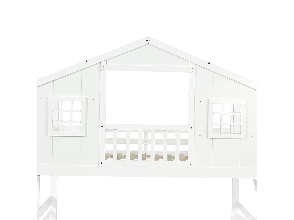 Beliche infantil 90 x 200 cm, com escorrega, janelas e teto com design requintado, branco