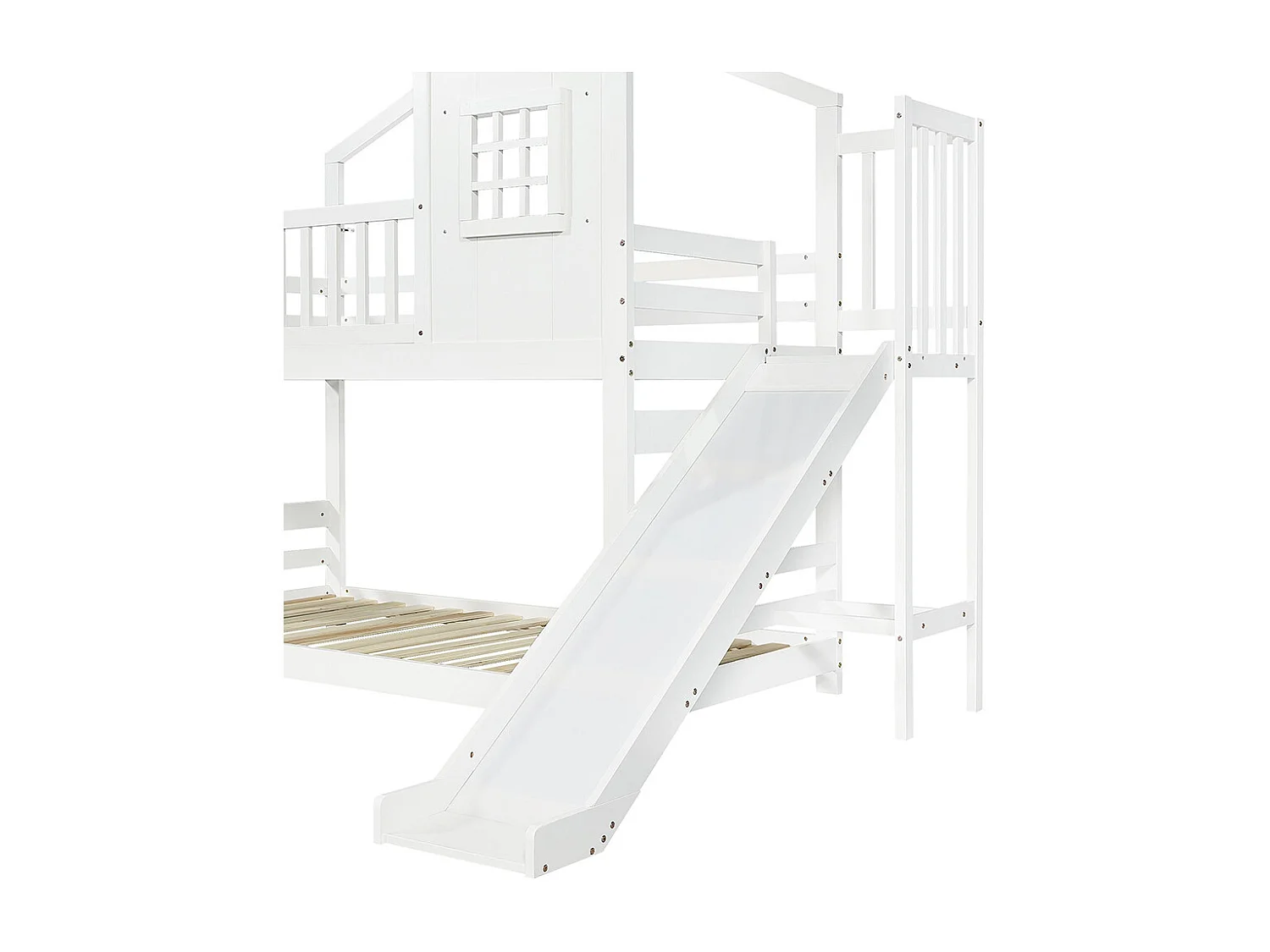Beliche infantil 90 x 200 cm, com escorrega, janelas e teto com design requintado, branco