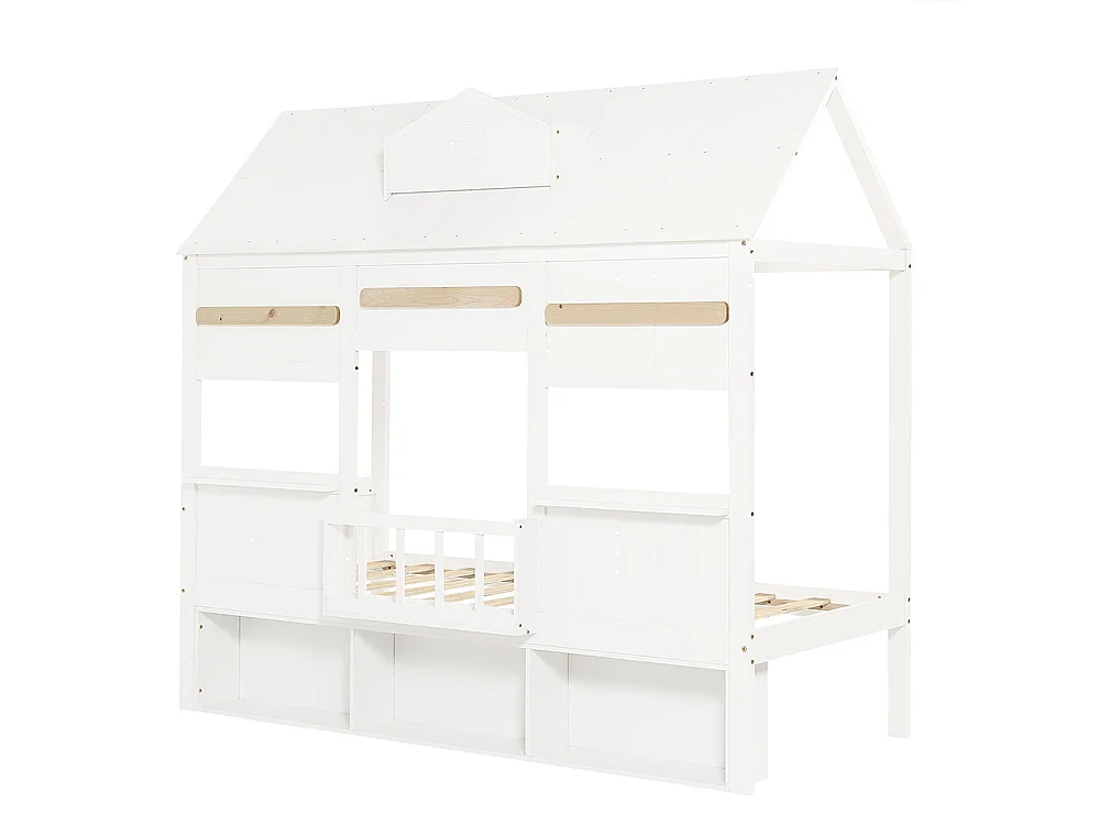 Lit mezzanine pour enfant 90 x 200 cm, au design raffiné en forme de maison, avec une étagère, blanc