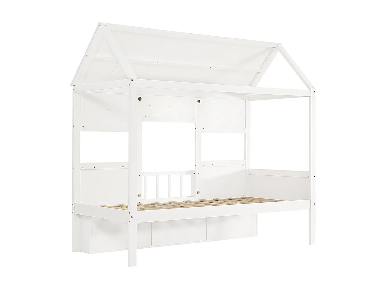 Lit mezzanine pour enfant 90 x 200 cm, au design raffiné en forme de maison, avec une étagère, blanc
